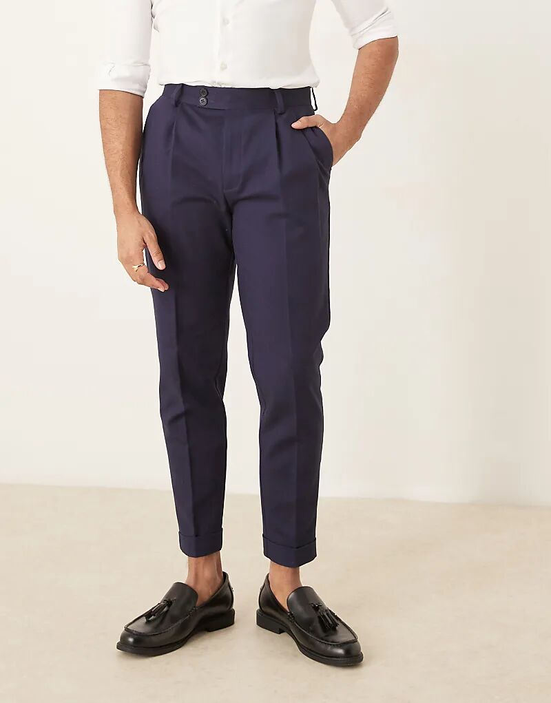 

Строгие зауженные брюки-чиносы из хлопка ASOS DESIGN темно-синего цвета