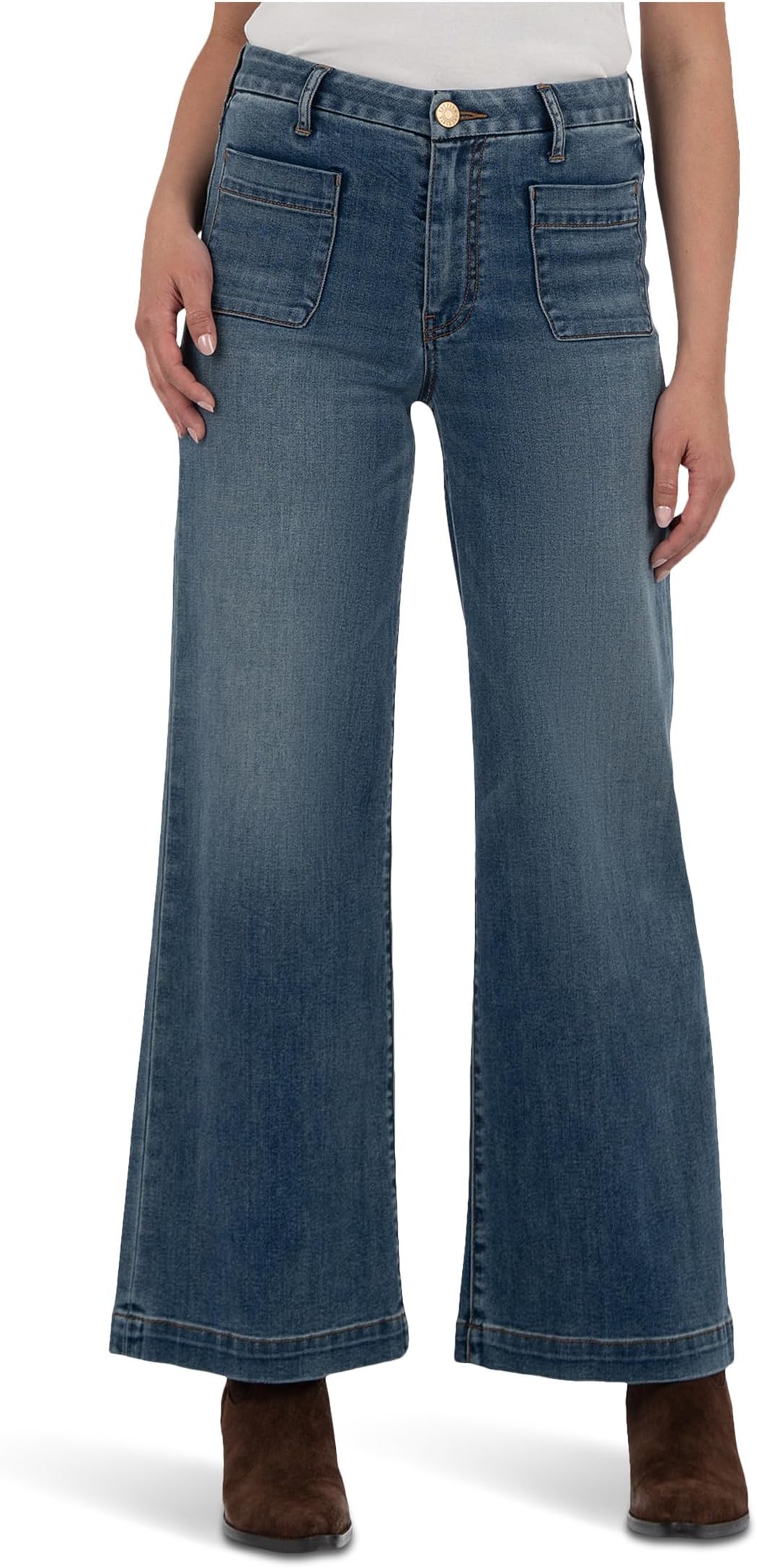 

Джинсы KUT from the Kloth Petite Meg High Rise Wide Leg With Patch Pockets Regular Hem, цвет Loyalty