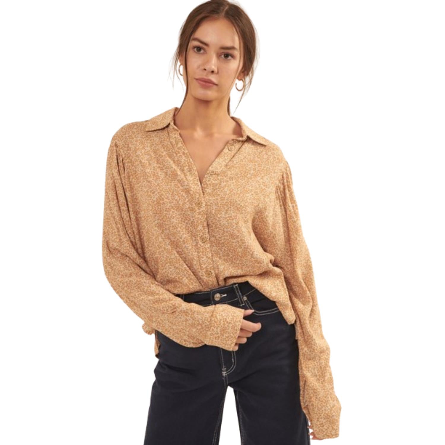 

Рубашка с цветочным принтом и воротником-стойкой FASHNZFAB, цвет caramel