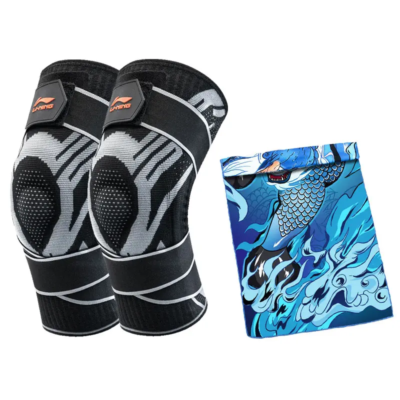 

Наколенники для бега, альпинизма, походов, велоспорта, волейбола, тенниса, футбола, бадминтона, баскетбола LINING, черный Knee Protector 1 Pair+Cooling Sports Towel[Rui Qilin]