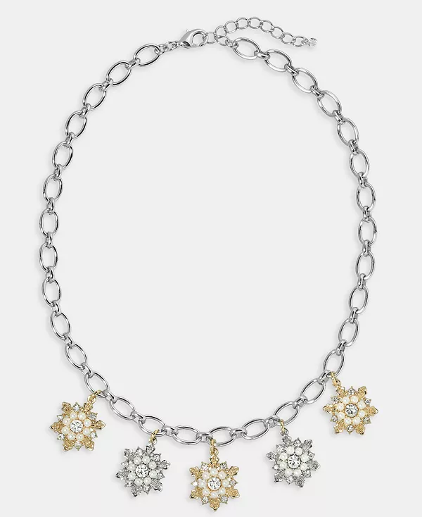

Двухцветное ожерелье с подвесками в виде снежинок, 17-1/2 дюйма + удлинитель 2 дюйма Holiday Lane, white