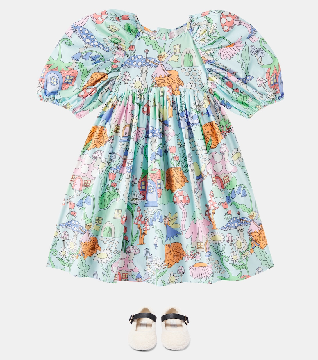 Платье из хлопка с цветочным принтом Stella McCartney Kids, Verdino/Multicolor — фото 2