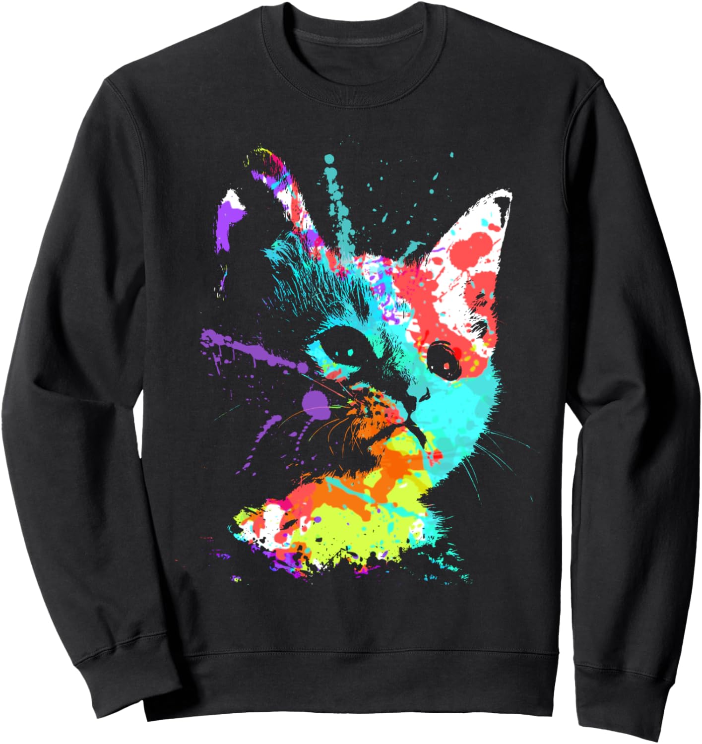 

Яркая толстовка с изображением котенка и брызгами краски Colorful Artistic Expression Vibrant Cat Lovers, черный