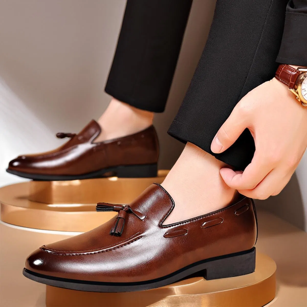 Лоферы кожаные Slip-On, Patchwork, Brown TvzsiY — фото 3