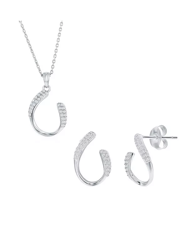 

Комплект из колье и серег из стерлингового серебра с фианитами изогнутой овальной формы Simona, silver