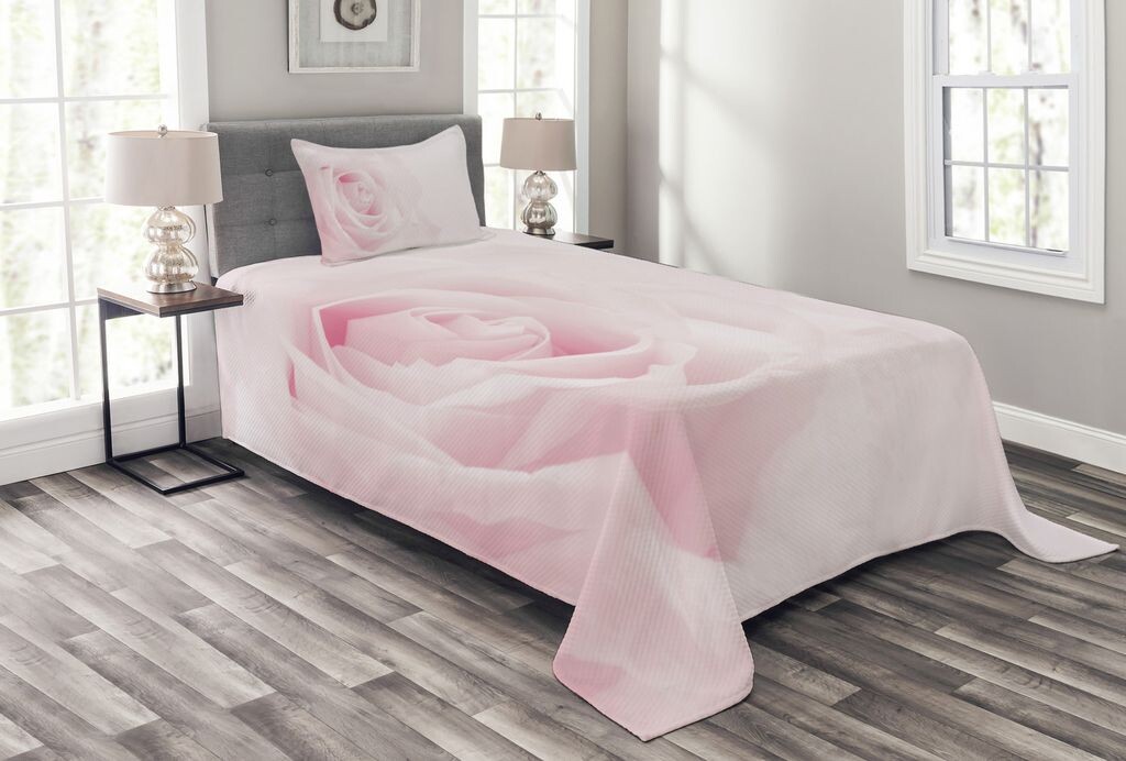 

ABAKUHAUS Комплект покрывала Rose, розовые цветы крупным планом, комплект с моющимися наволочками, для односпальных кроватей 170 х 220 см, светло-розовый