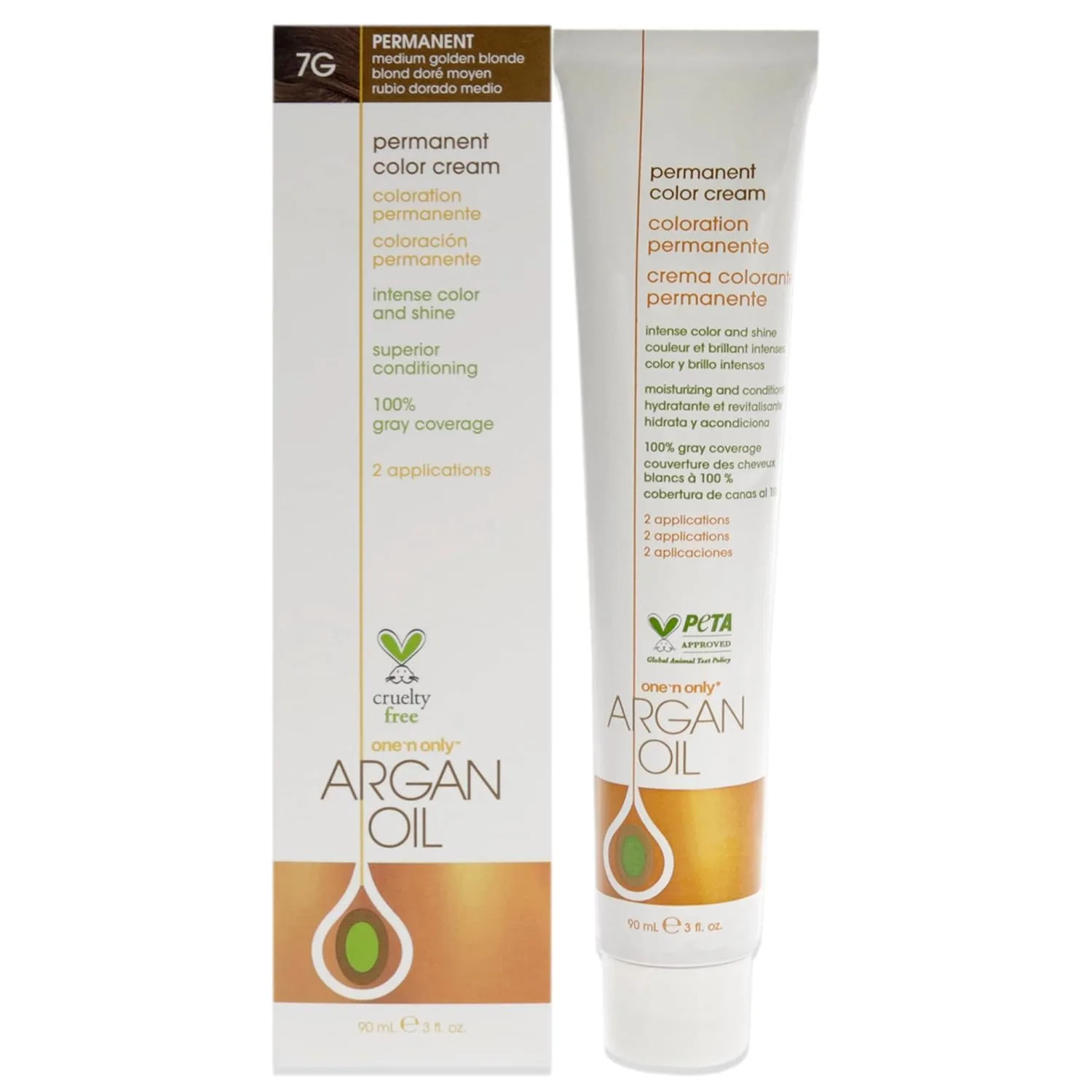 One N' Only Permanent Hair Color - стойкая краска для волос с аргановым маслом, насыщенные тона и стойкое покрытие седины, улучшает увлажнение и эластичность, 7G Medium Golden Blonde (85 г) One 'N Only, 7G Medium Golden Blonde