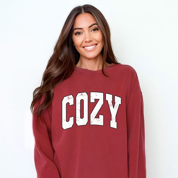 

Уютный винтажный варсити - женский окрашенный в готовом виде свитшот с принтом Simply Sage Market, Crimson