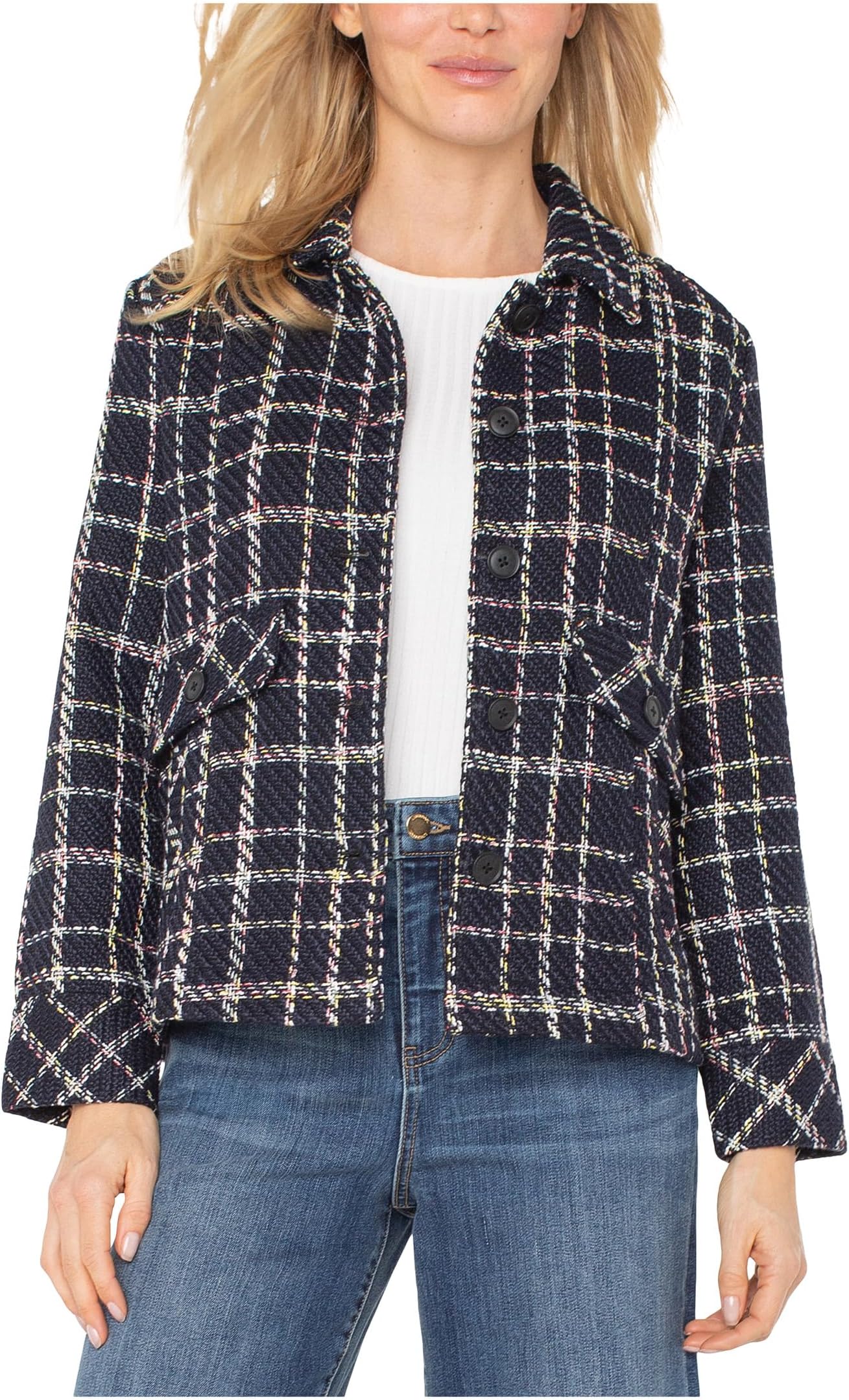 

Женская куртка со складками на спине Liverpool Los Angeles, Black Multi Tattersall Plaid