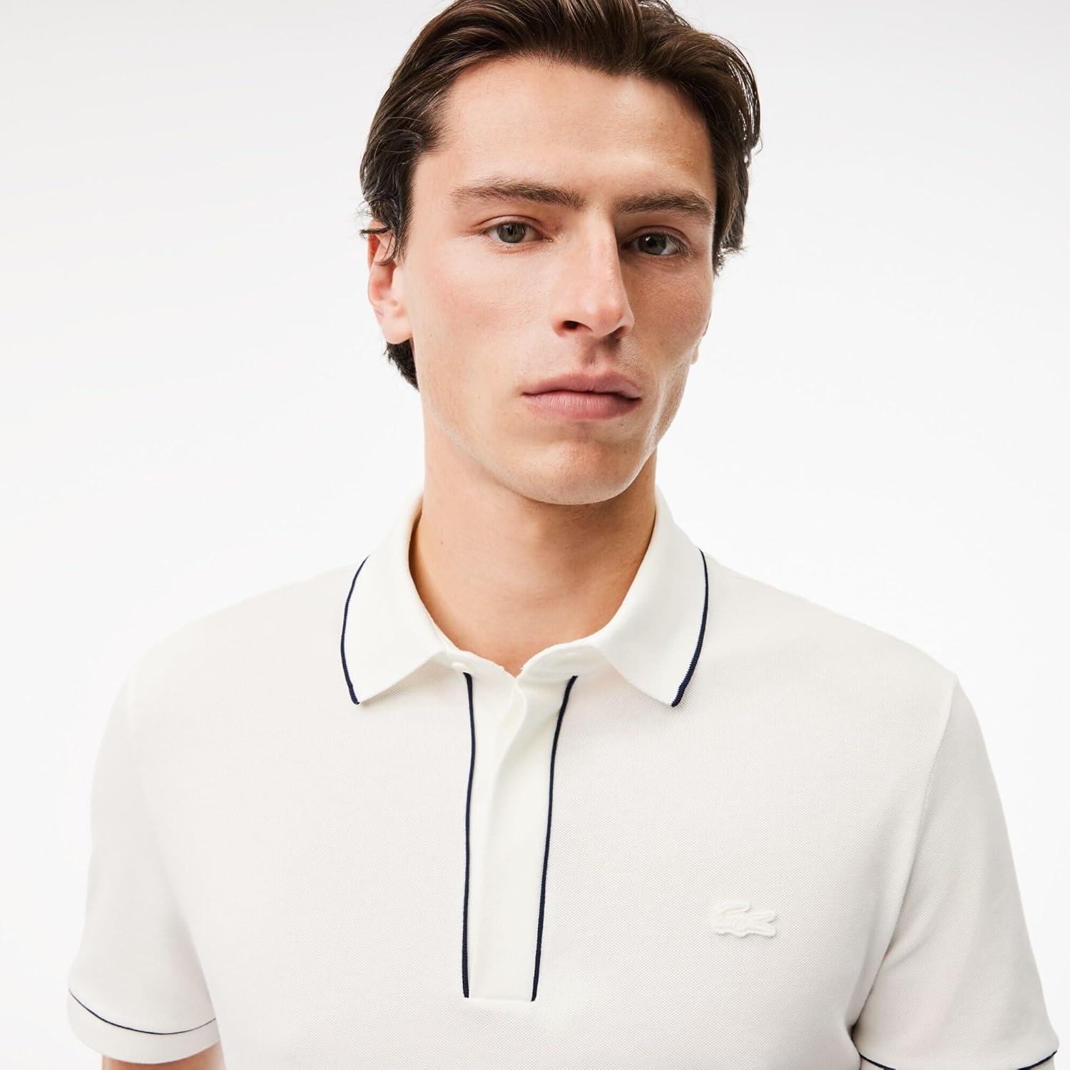 Мужская поло-рубашка с отворотом и окантовкой в тон ткани Lacoste, светло-бежевый — фото 2
