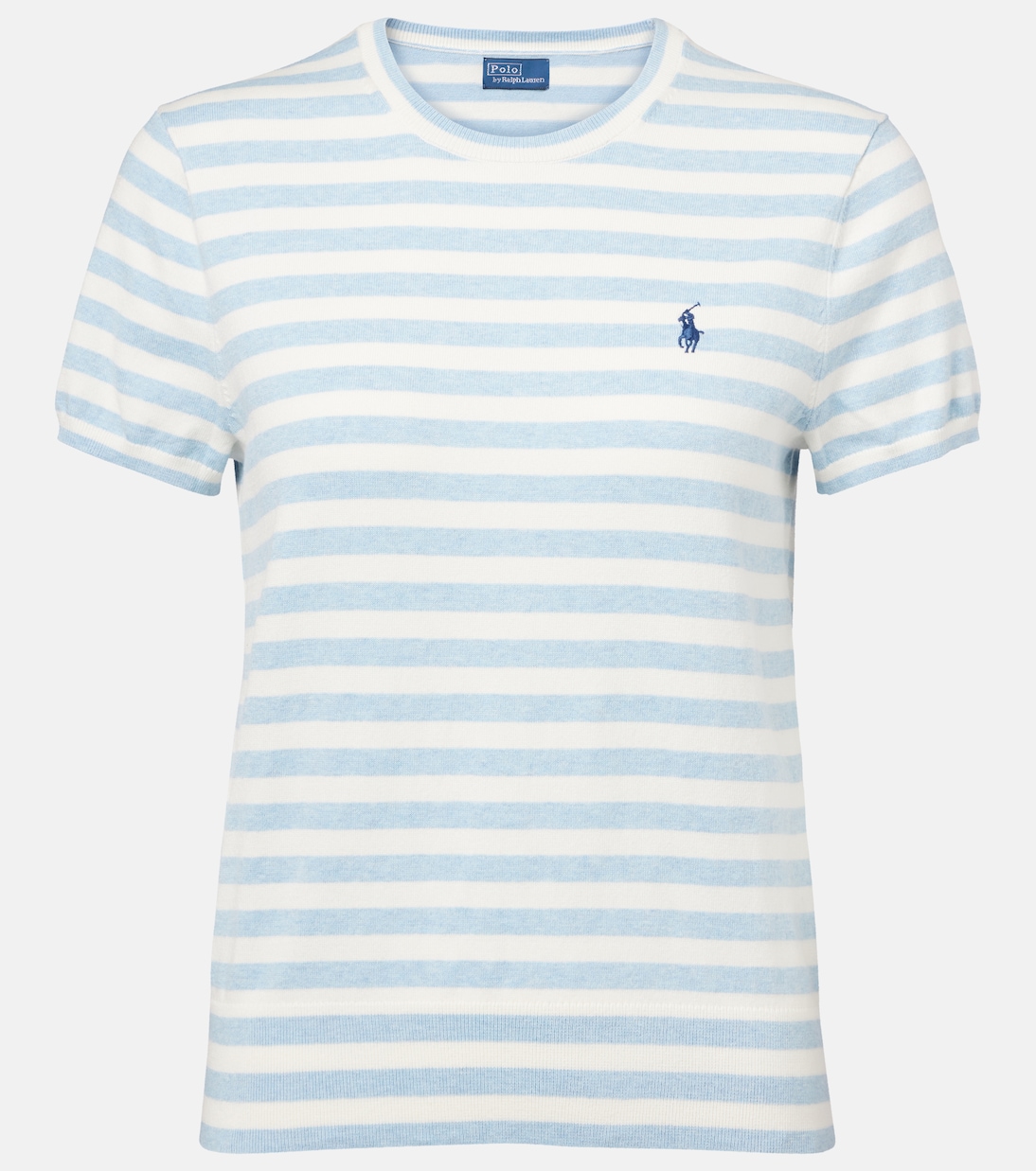 

Полосатая ребристая футболка из хлопковой смеси Polo Ralph Lauren, синий