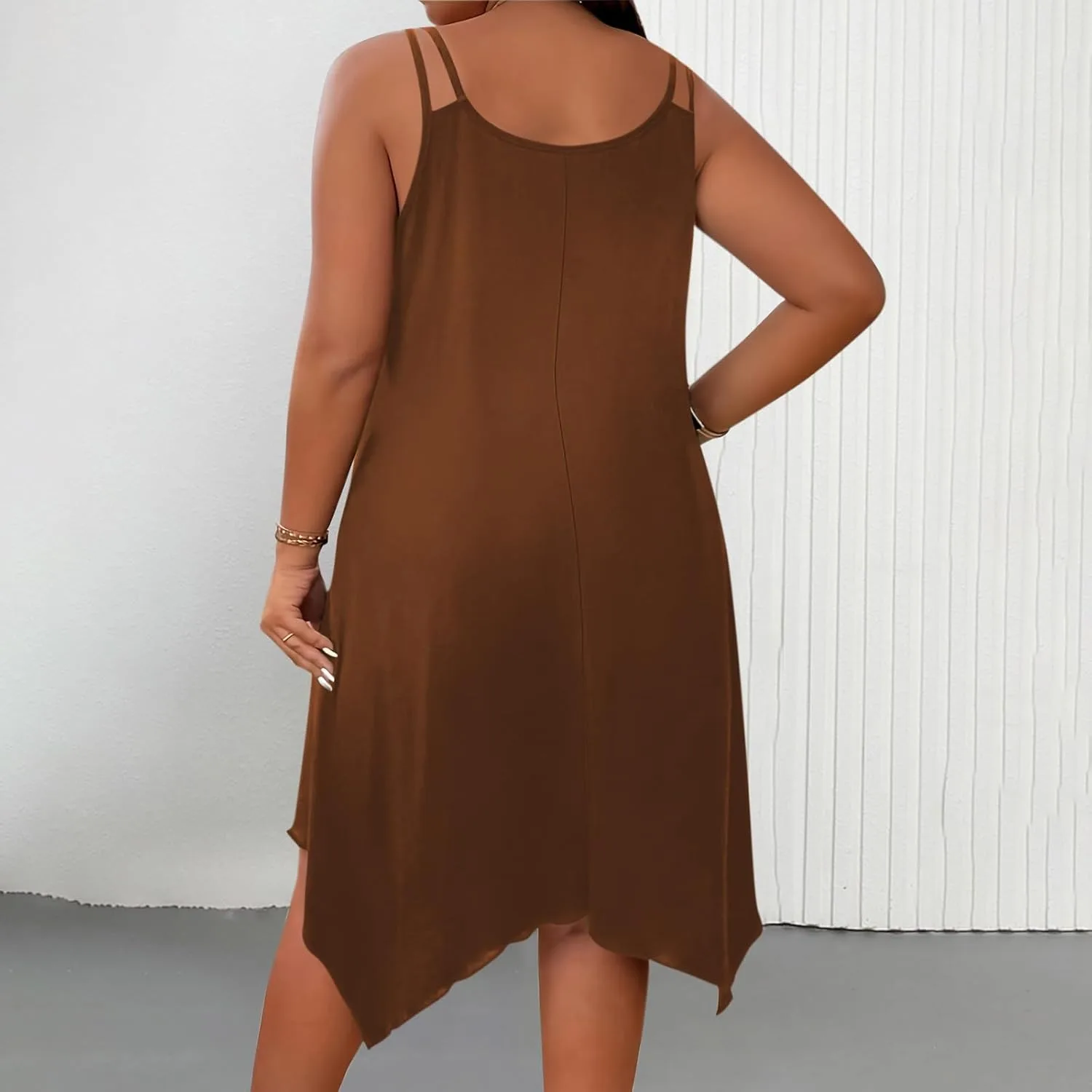 Платье-майка Plus Size для женщин с формами: летнее сарафан свободного кроя, пляжное платье, повседневное платье для отдыха Generic, кофейный — фото 2