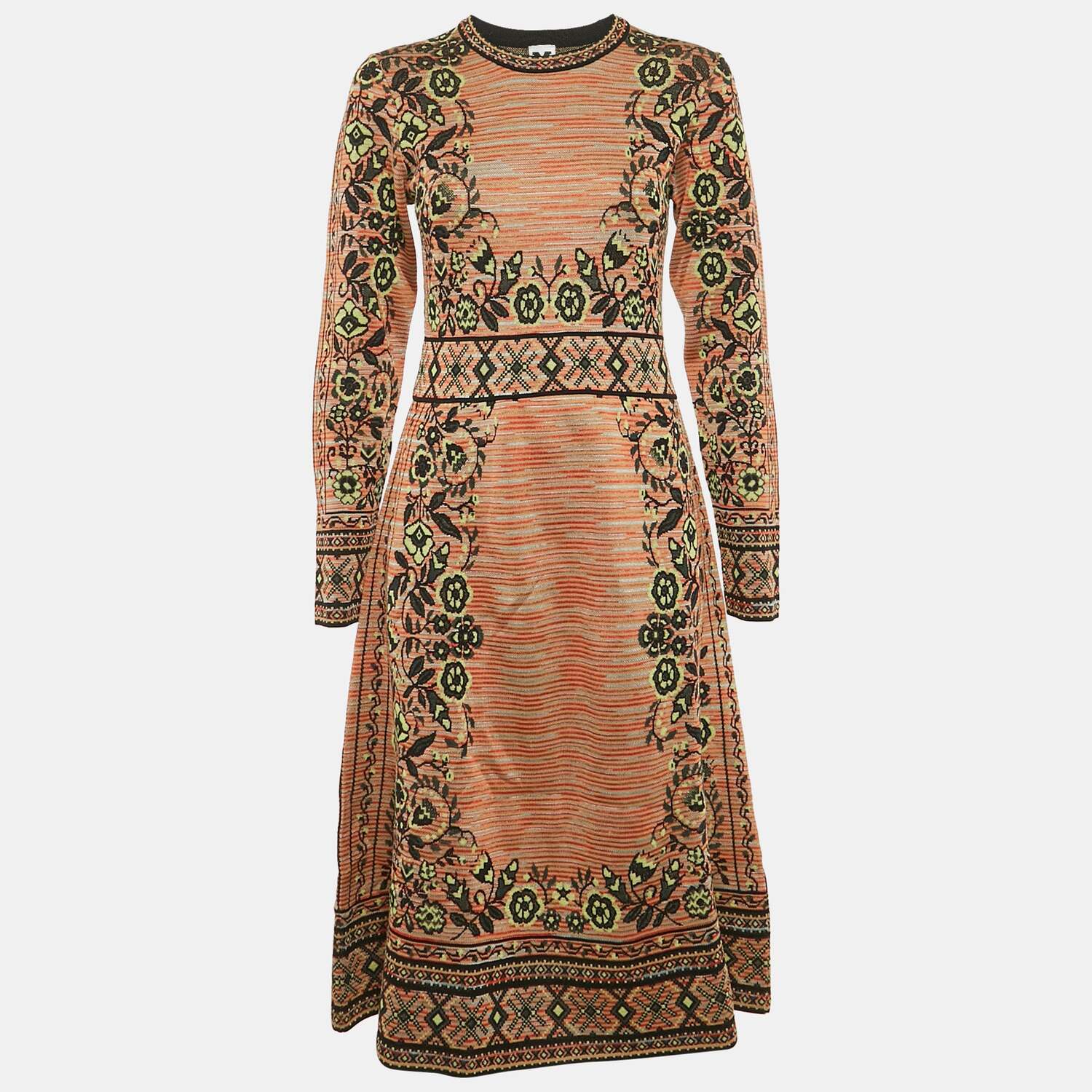 

M Missoni Платье-миди Missoni с длинными рукавами, разноцветный, с узором, вязаное