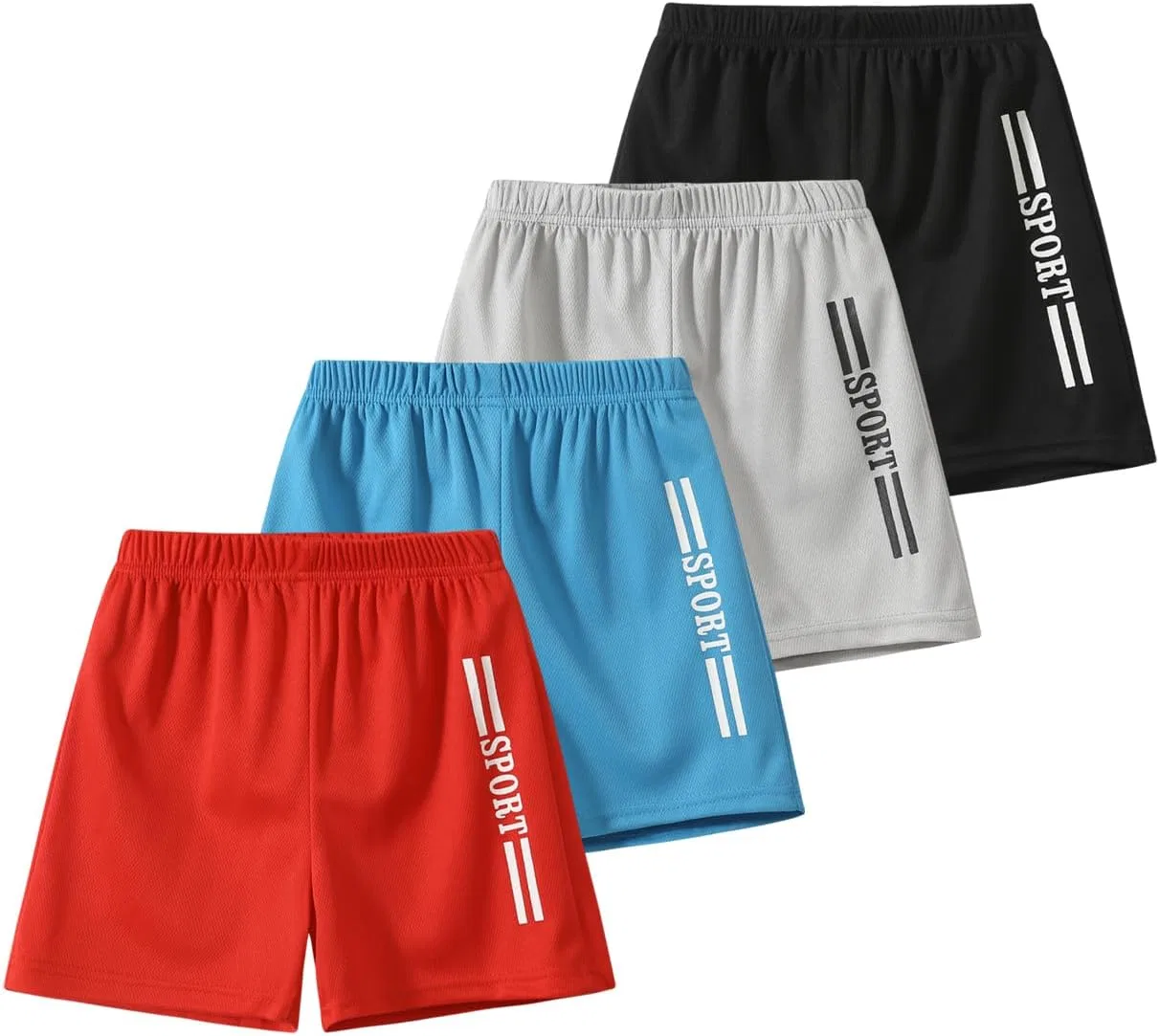 Спортивные шорты для мальчиков, дышащие, Fdqin, 4 пары, Grey/Blue/Red/Black