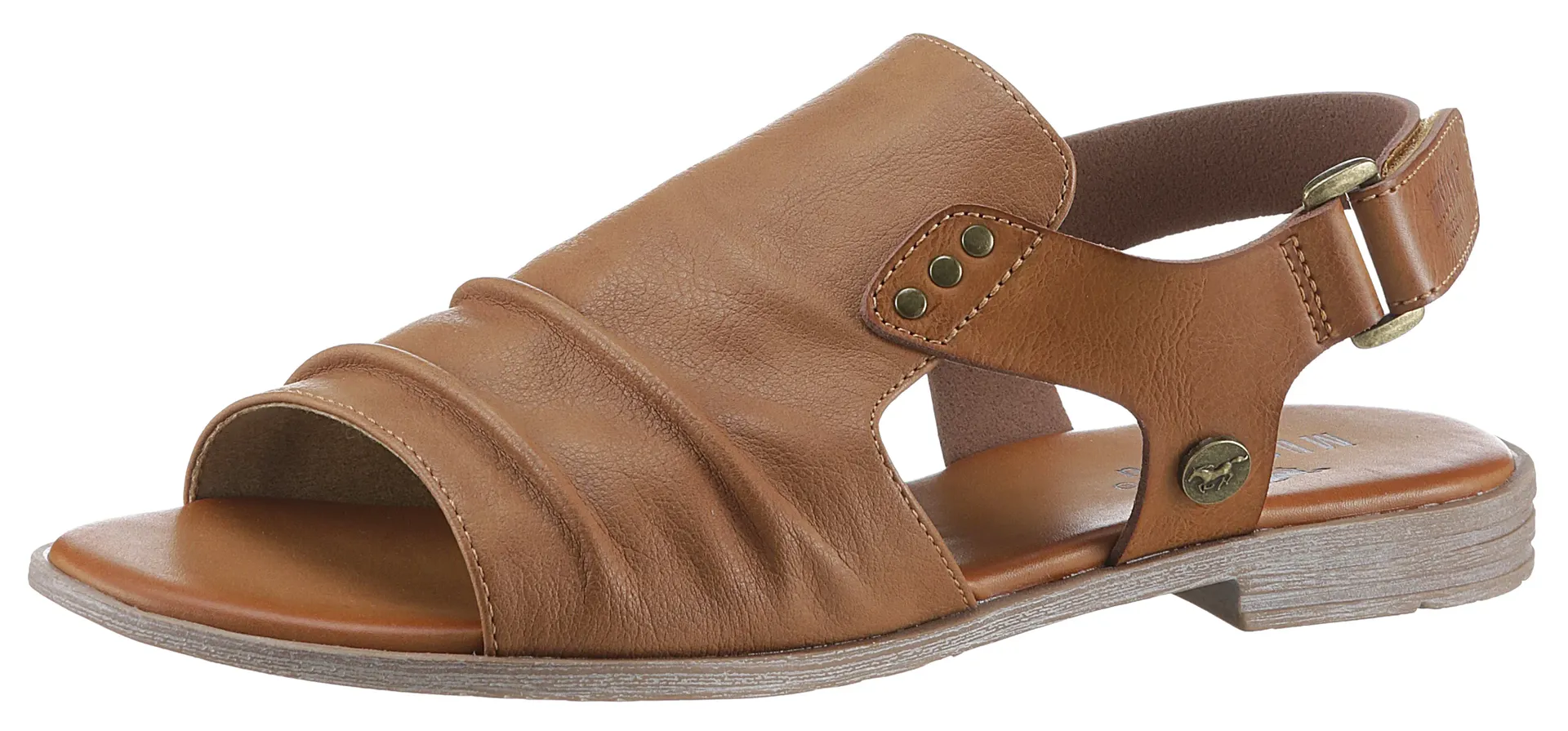Босоножки Mustang Shoes с ремешками, летние туфли, босоножки, каблук-блок, с застежкой-липучкой, цвет Cognac
