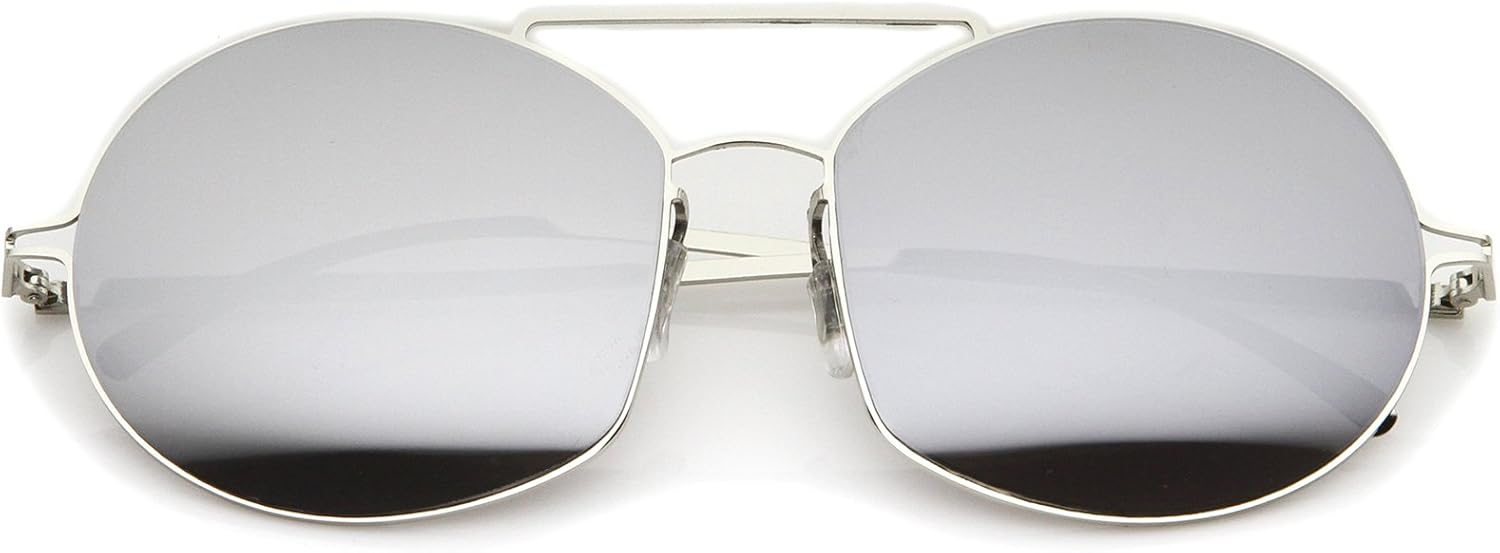 

Солнцезащитные очки zeroUV в современной тонкой металлической оправе с перемычкой над переносицей, цветными зеркальными линзами, круглые, 59 мм, Silver / Silver Mirror