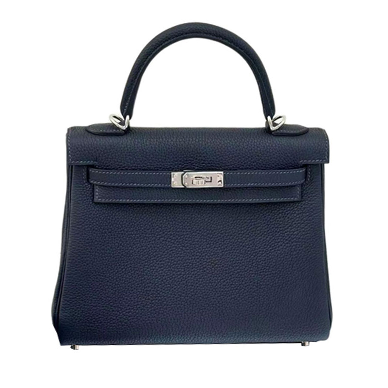 

Hermes Женская сумка Kelly Togo из телячьей кожи с двойными лямками, темно-синего и мозаичного синего цвета