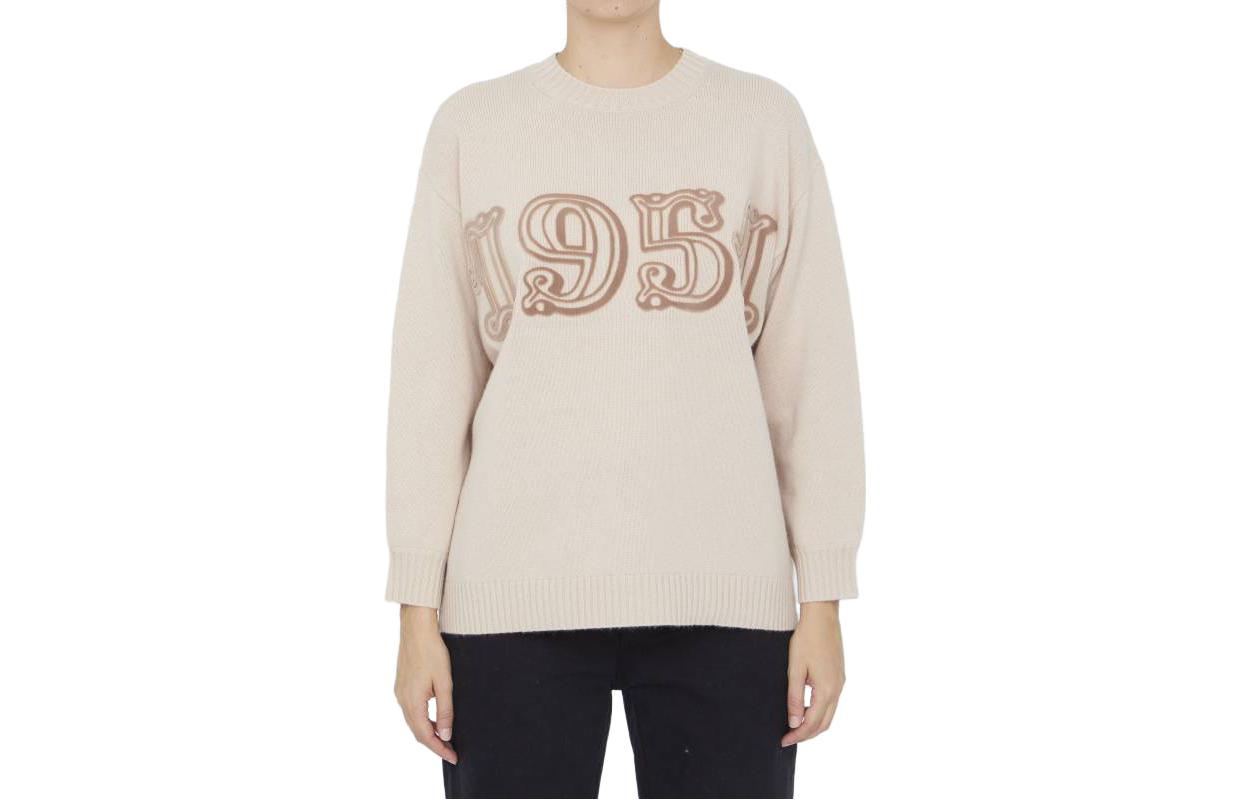 

МаксМара, Бежевый джемпер с длинным рукавом и круглым вырезом