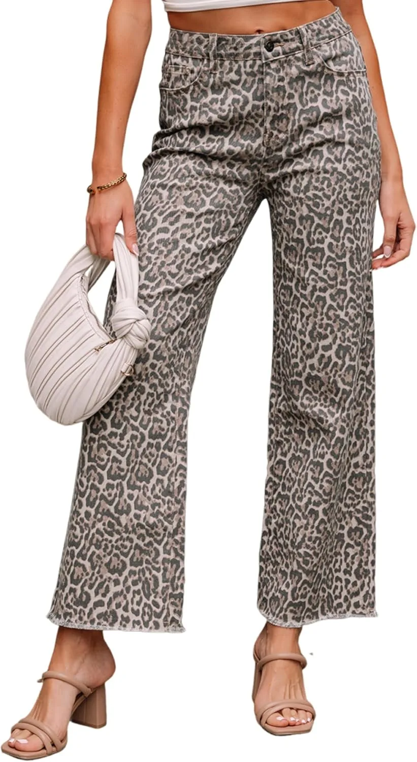 

Джинсы Apvirdy Leopard для женщин High Rise Wide Leg с потертостями