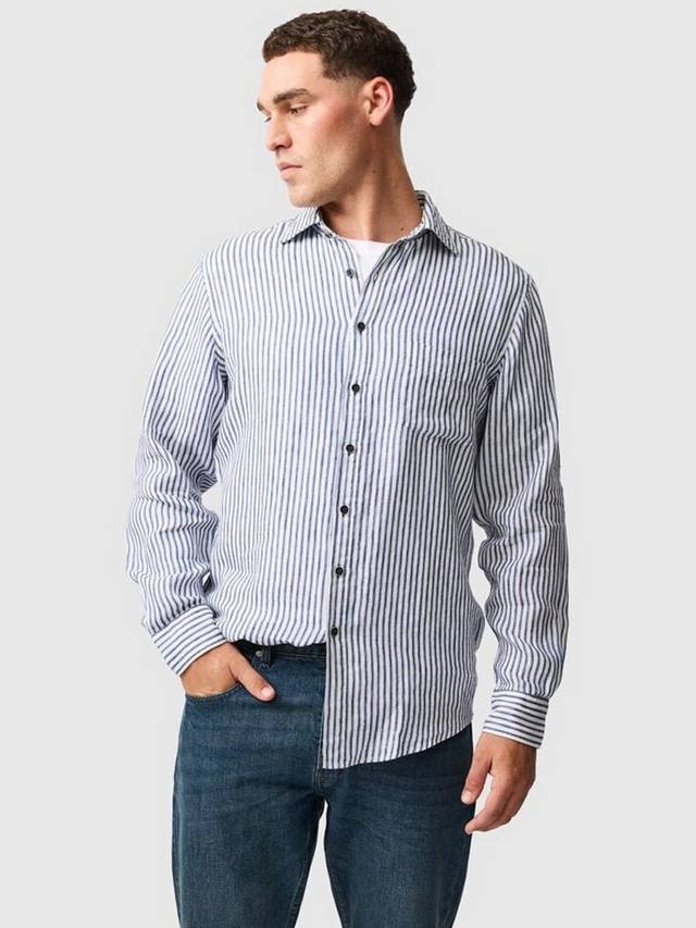 

Port Charles поло в полоску из льна Slim Fit с длинными рукавами Rodd & Gunn, Deep Ocean