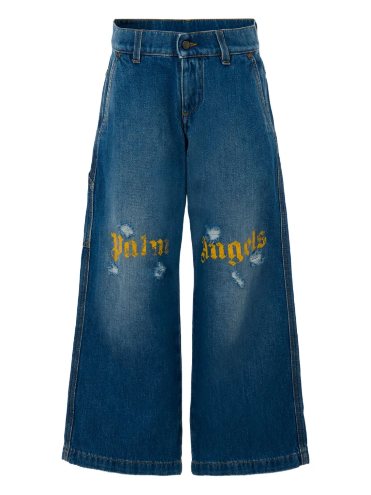 

Джинсы с логотипом Palm Angels Kids с эффектом потертости, синий