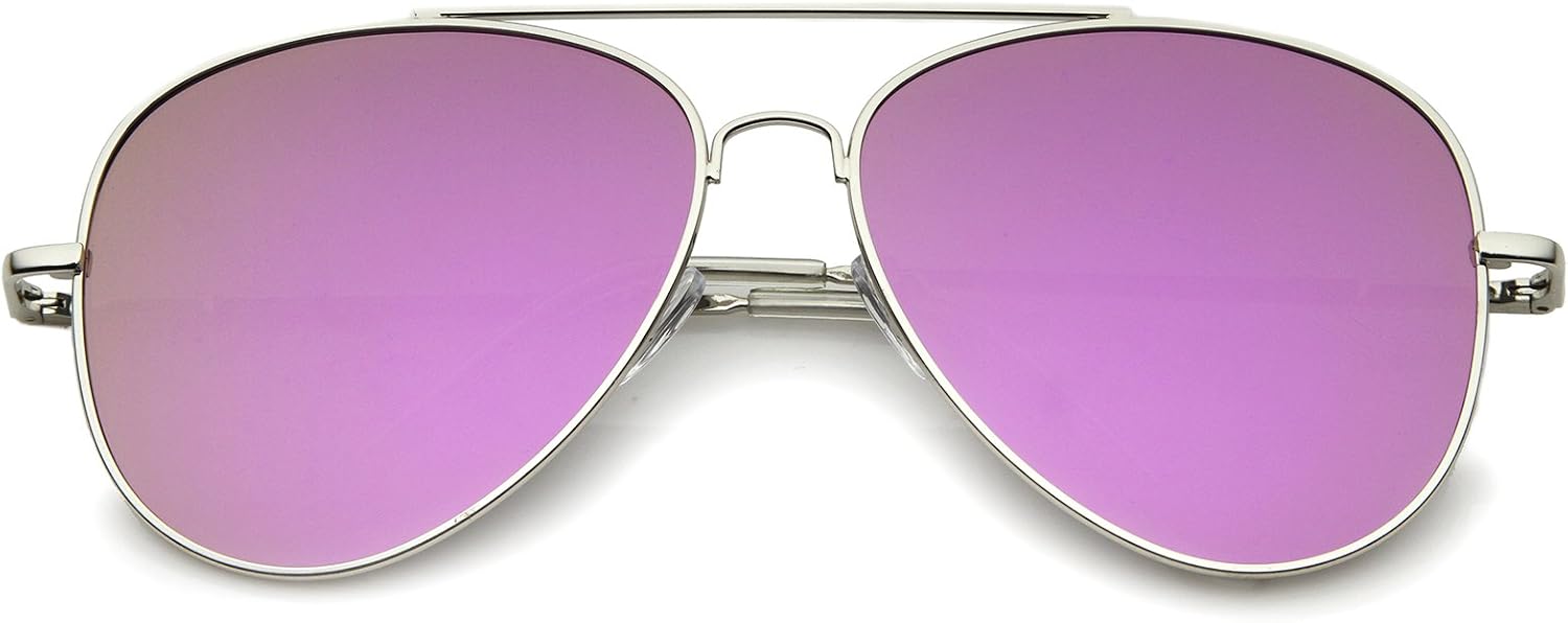 

Солнцезащитные очки-авиаторы zeroUV с большими металлическими линзами, цветными зеркальными линзами в форме капли и плоским профилем, диаметр линз 60 мм, Silver / Purple Mirror