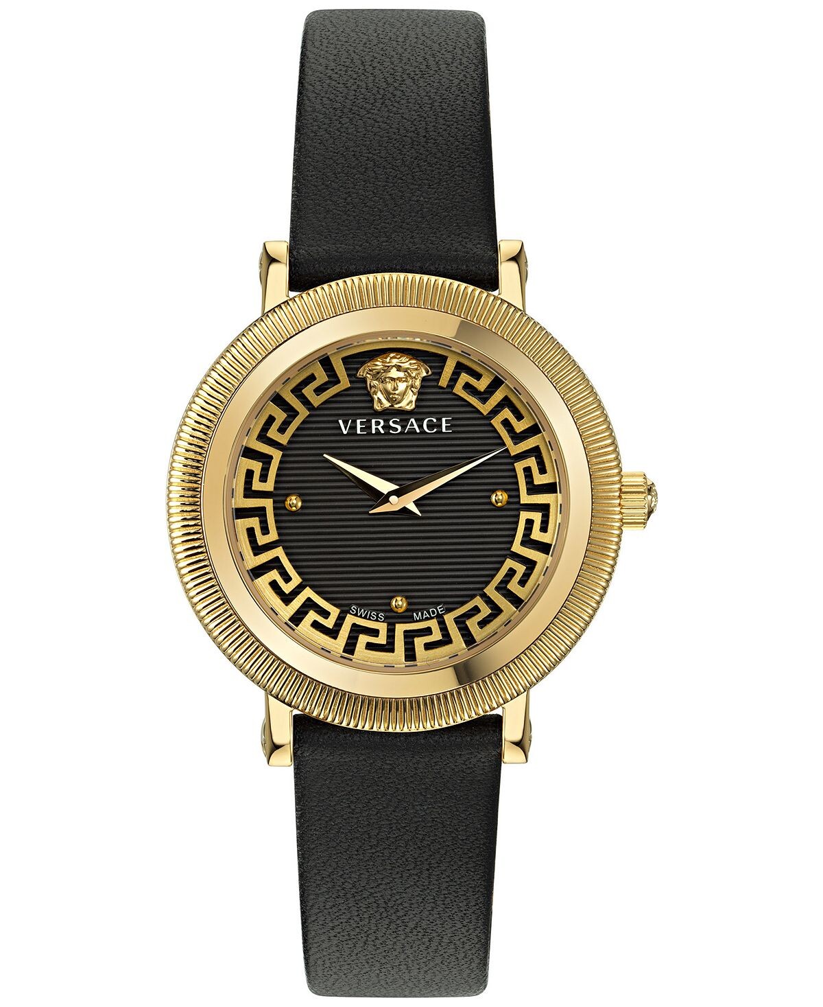 

Женские швейцарские часы Greca Flourish с черным кожаным ремешком, 35 ​​мм Versace