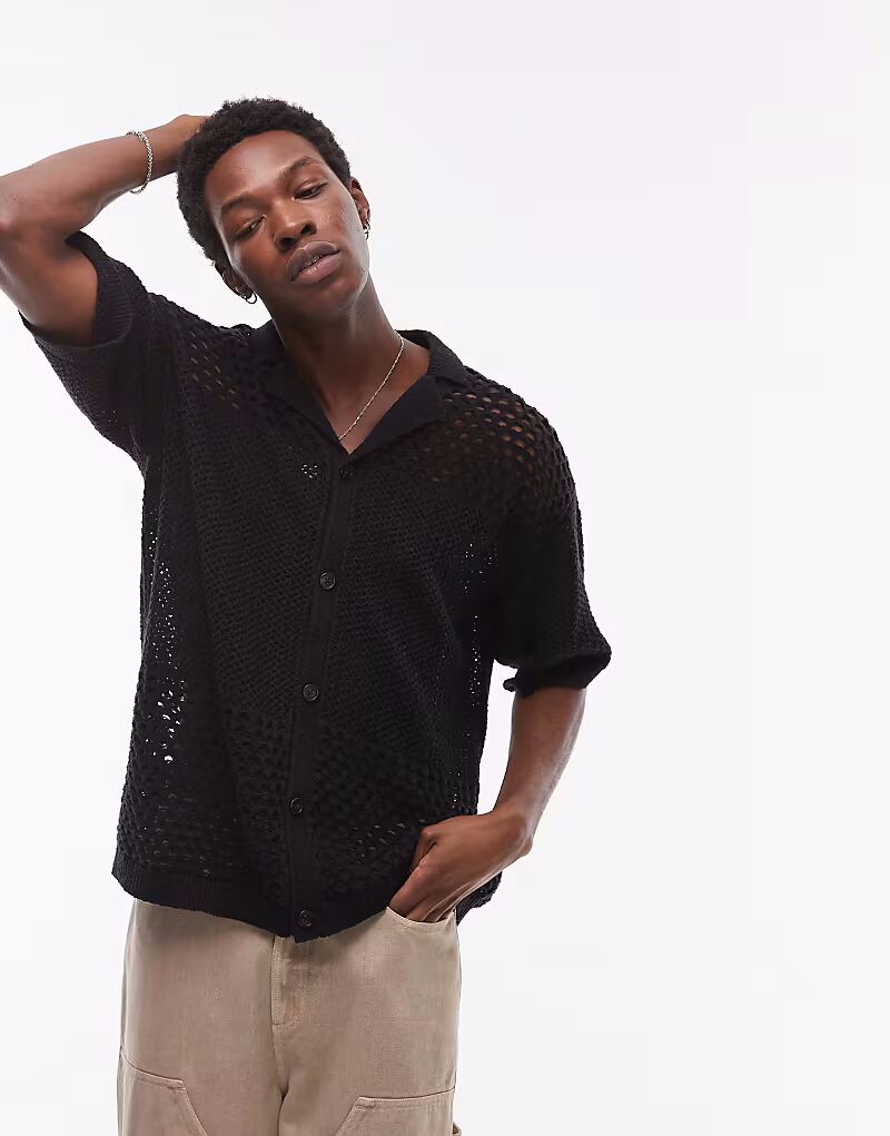 

Поло Topman с открытым плетением черного цвета