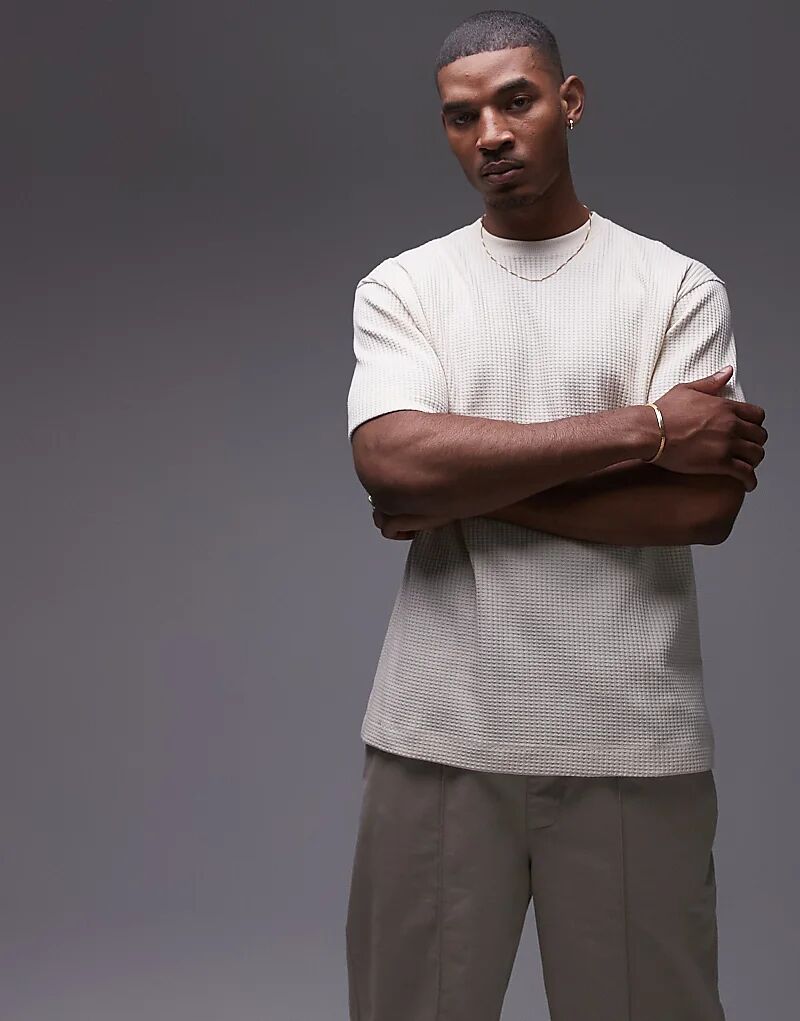 

Футболка свободного кроя вафельного кроя цвета экрю Topman