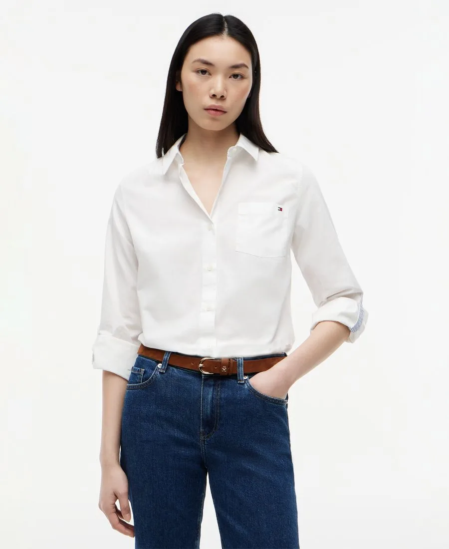 Классическая женская рубашка с длинными рукавами из поплина с отворотом Tommy Hilfiger, экрю