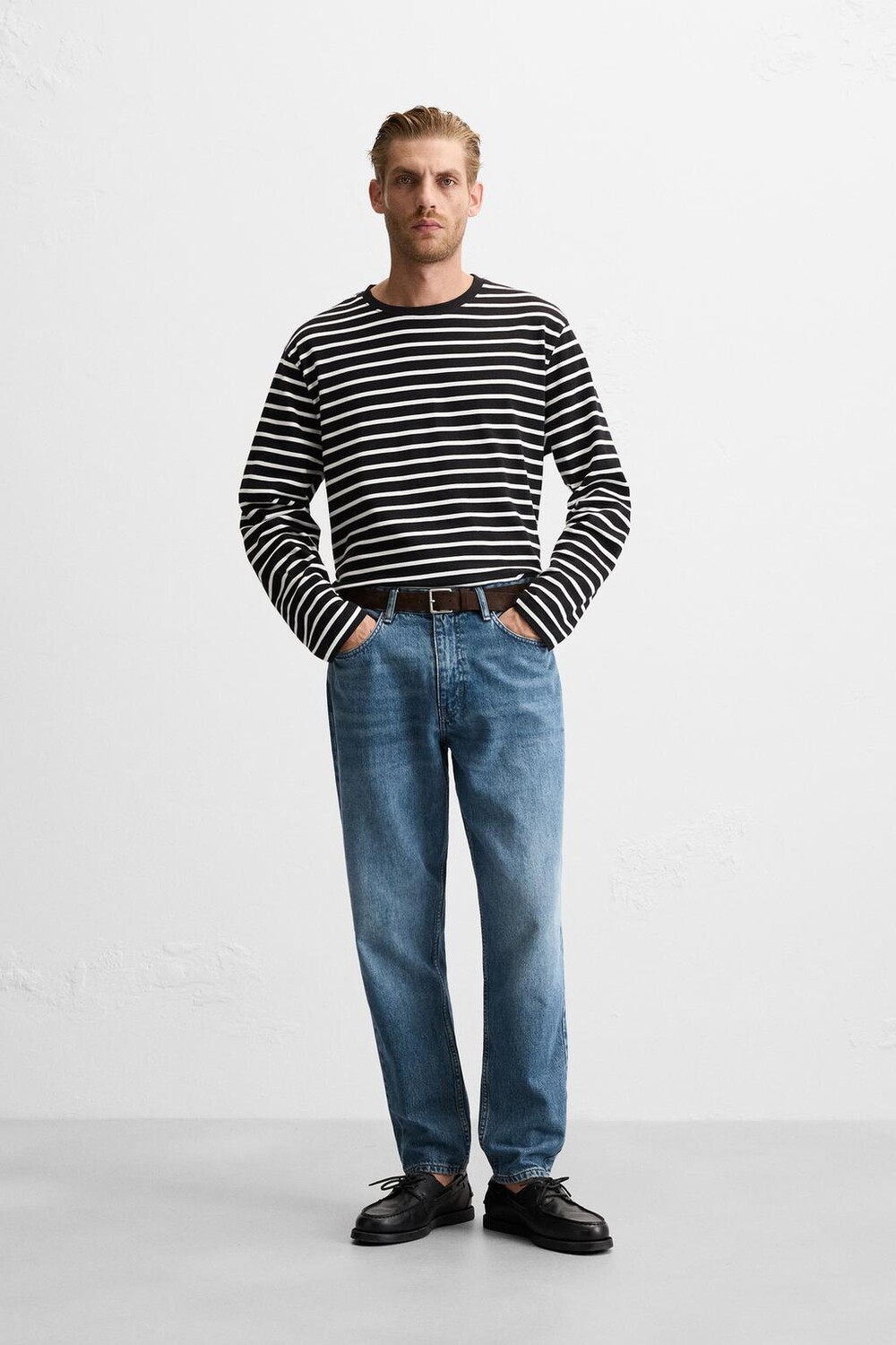 

Полосатая футболка ZARA, черный/белый