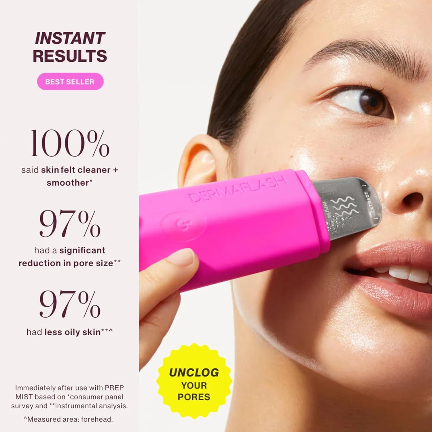 Ультразвуковой прибор для ухода за кожей DERMAFLASH DERMAPORE+, 2-в-1: очиститель пор и инфузионный фильтр для ухода за кожей, ярко-розовый., Pop Pink — фото 2
