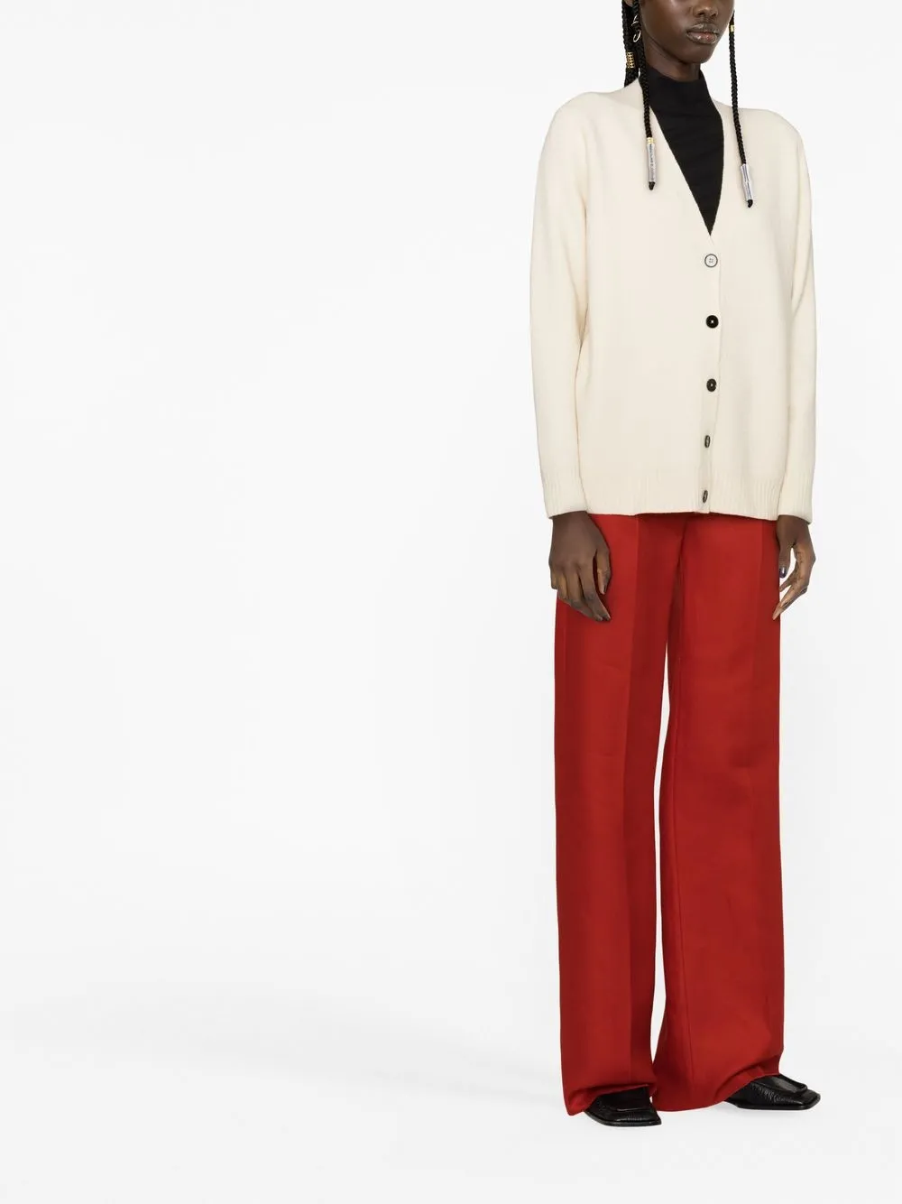 Шерстяной кардиган с V-образным вырезом JIL SANDER, нейтральный — фото 4