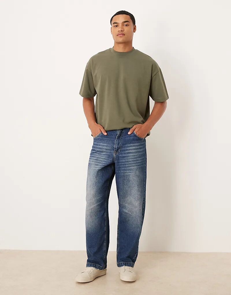 

Джинсы прямого кроя ASOS DESIGN свободного кроя, средне-синего цвета
