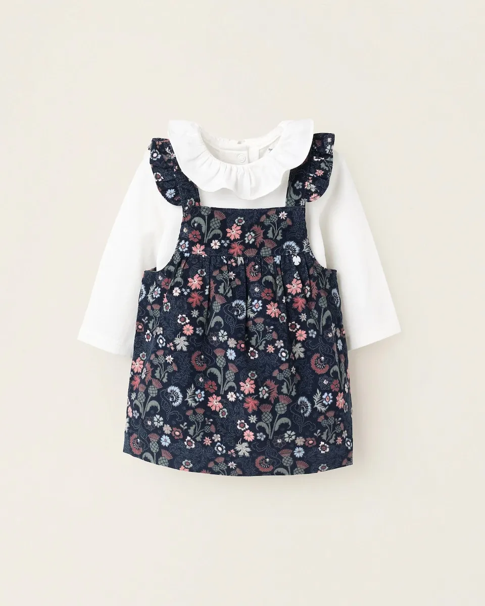 

Комплект для малыша из вельвета с цветочным узором и оборками Zippy, темно-синий