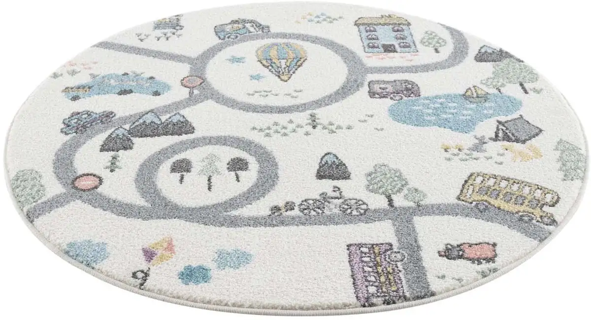 

Детский ковер Carpet City "Anime 9376", круглый, уличный игровой коврик, машинка, мягкий ворс, легкий уход, детская комната Ø 120 см, цвет creme