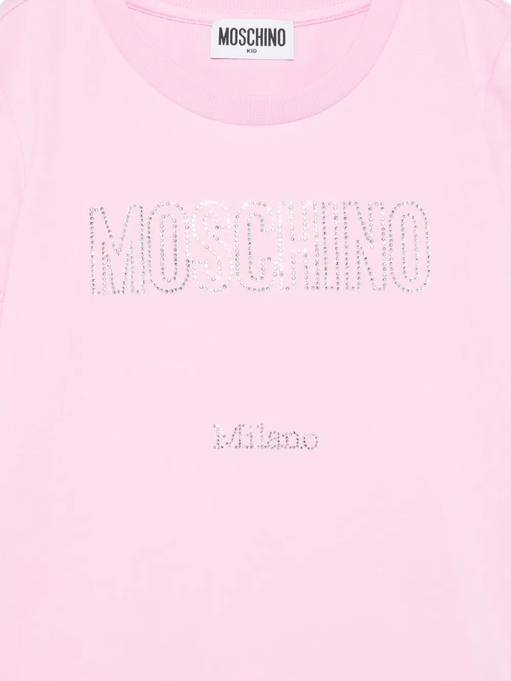 Футболка с кристальной отделкой Moschino Kids, розовый — фото 3