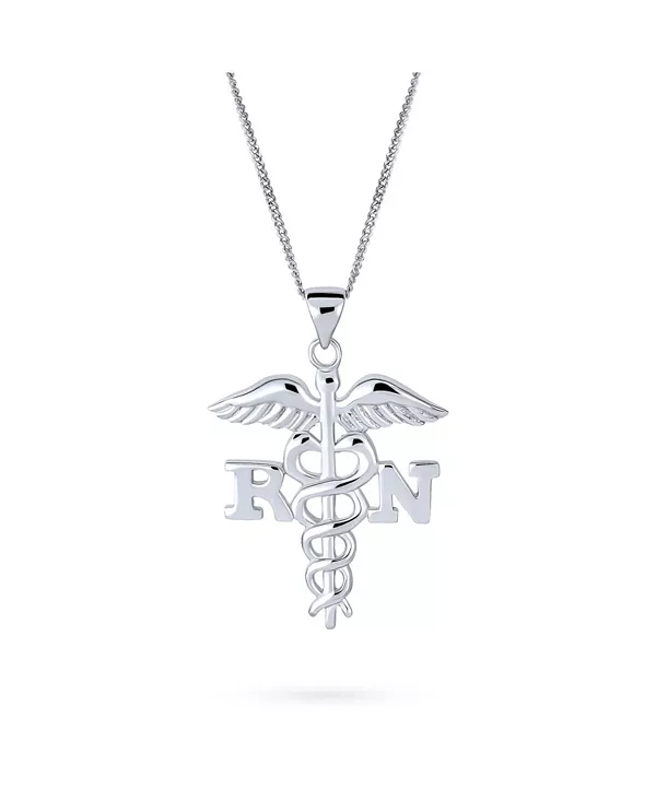 

Ожерелье с подвеской-кадуцеем в виде ангельских крыльев и стетоскопа, символом дипломированной медсестры, для женщин, выпускной, стерлинговое серебро Bling Jewelry, silver