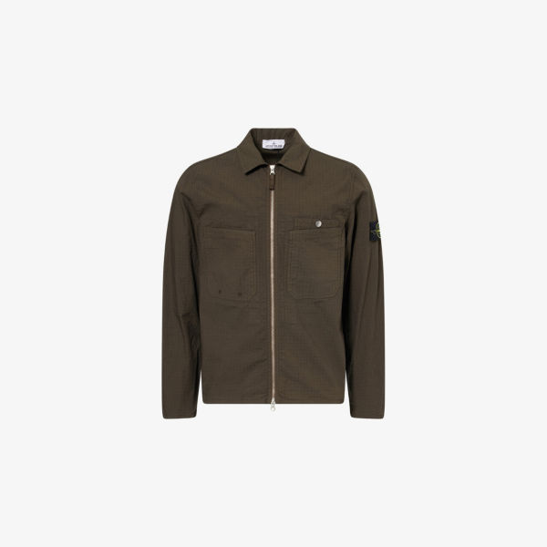 

Бренд-Badge рубашка-овершот из стрейч-хлопка с накладными карманами Stone Island, зеленый