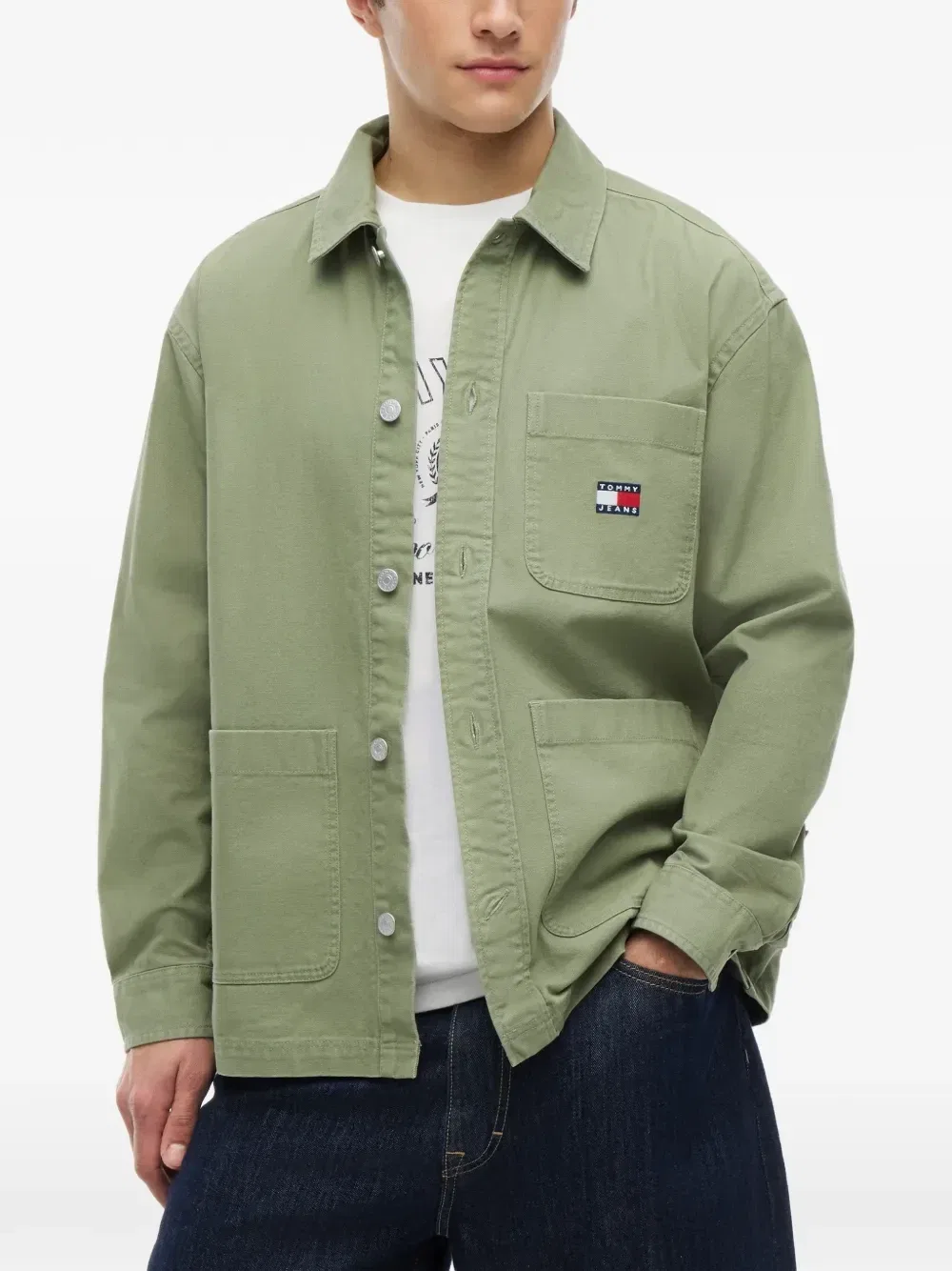Рубашка с нагрудным карманом и логотипом-нашивкой Tommy Hilfiger, зеленый — фото 3