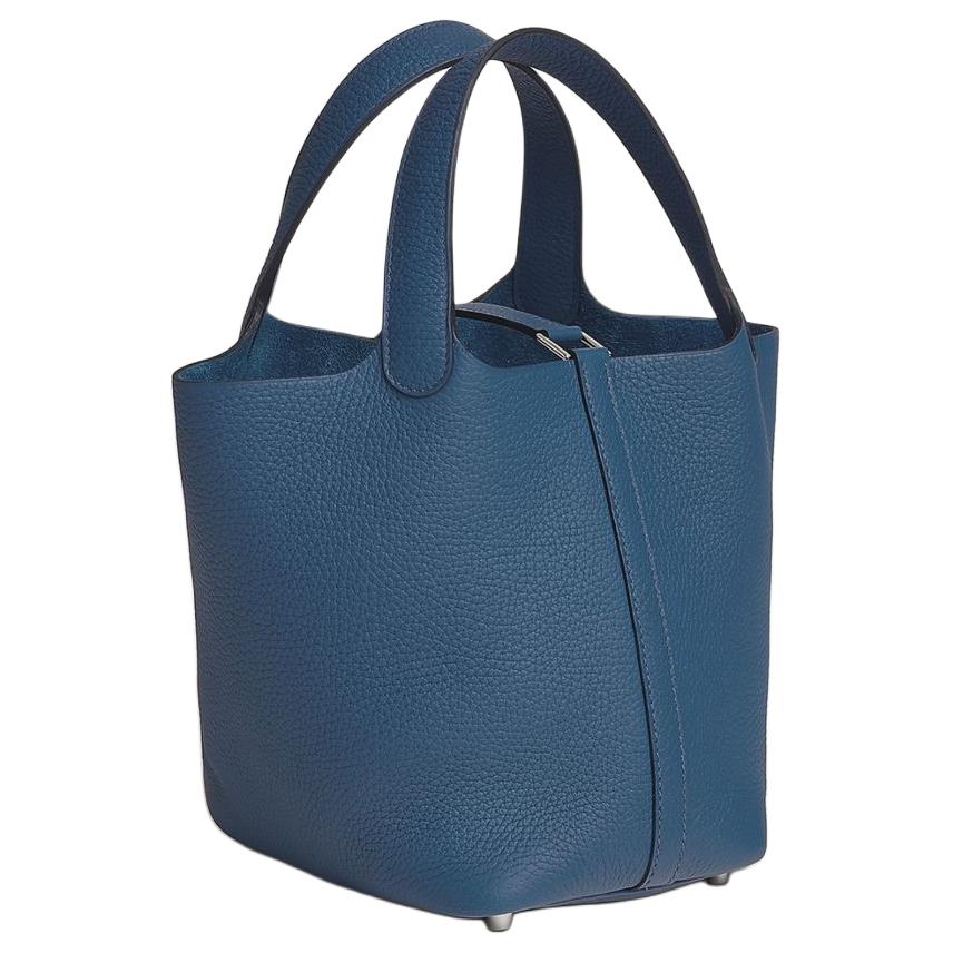 HERMES Сумка Picotin Lock 18 из кожи Clemence Bullock, ведро, женская, P5 Bleu Tie Dye Blue — фото 3