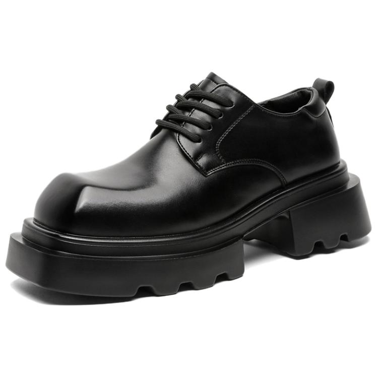 WEISHIBANGWEI Повседневные кожаные туфли мужские черные с потайным клином, цвет Black Hidden Wedge — фото 2