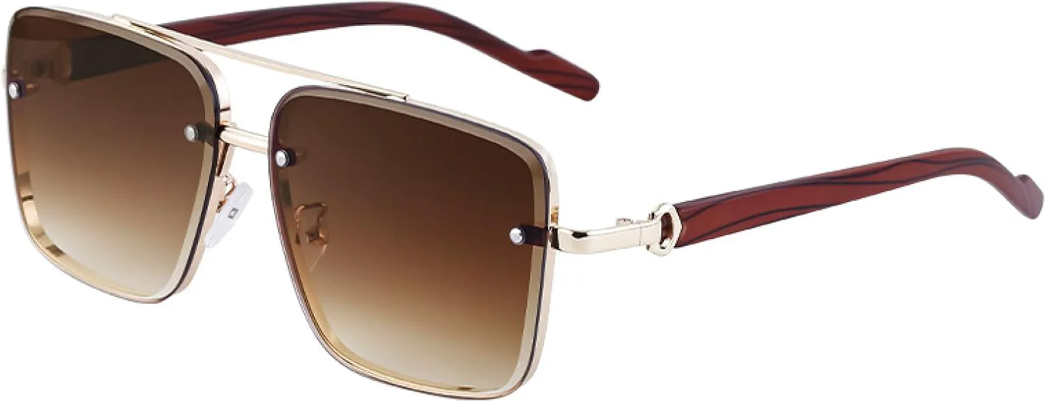 

Мужские ретро-солнцезащитные очки с металлическими двойными перемычками и деревянными дужками - защита от синего света и УФ-излучения, винтажный стиль Generic, C6