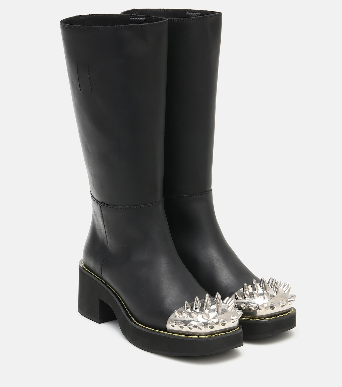Высокие кожаные сапоги с декоративными элементами Miu Miu, черный