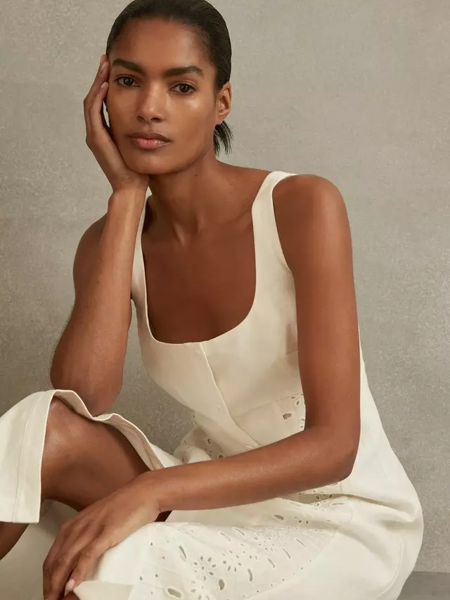 

Платье Reiss Petite Clarice Broderie, слоновая кость