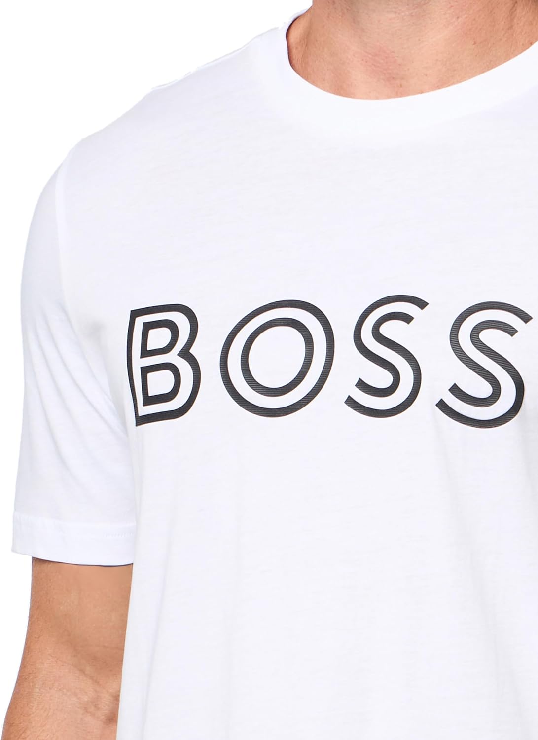 Мужская футболка BOSS с круглым вырезом и контурным логотипом, Lychee White — фото 3