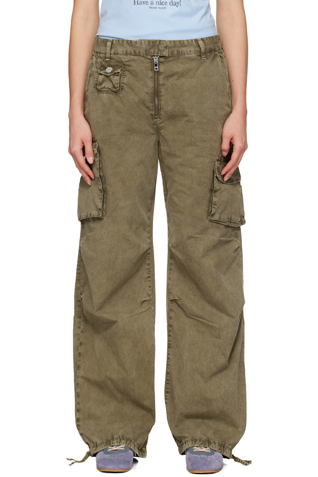 

Ganni Брюки из саржи цвета хаки с эффектом потертости