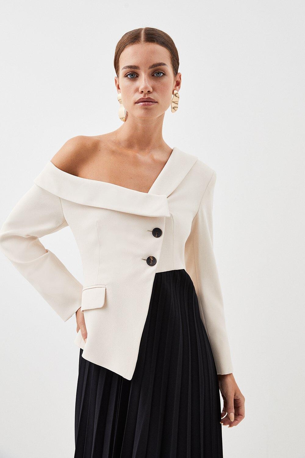 

Асимметричное платье миди из крепа Petite со складками Karen Millen, мультиколор