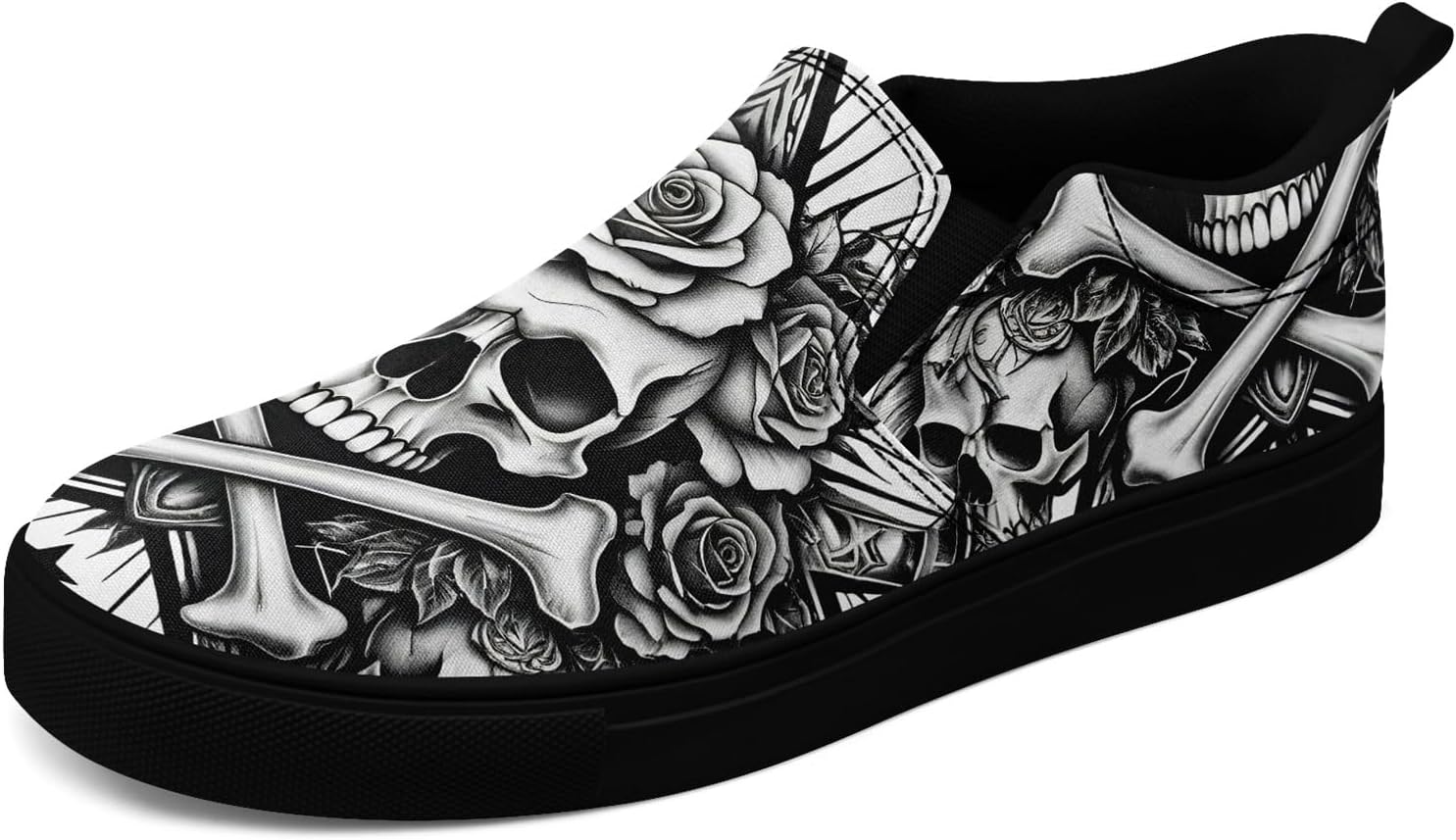 

Мужские слипоны из холщовой ткани coolcustomize с готическим принтом черепа, повседневные легкие лоферы, удобные кроссовки для прогулок, для женщин, черный/серый