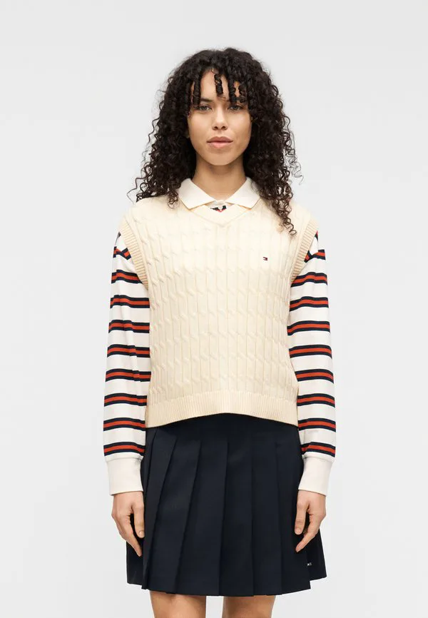 Вязаный свитер-жилет с v-образным вырезом и косами Tommy Hilfiger, Calico